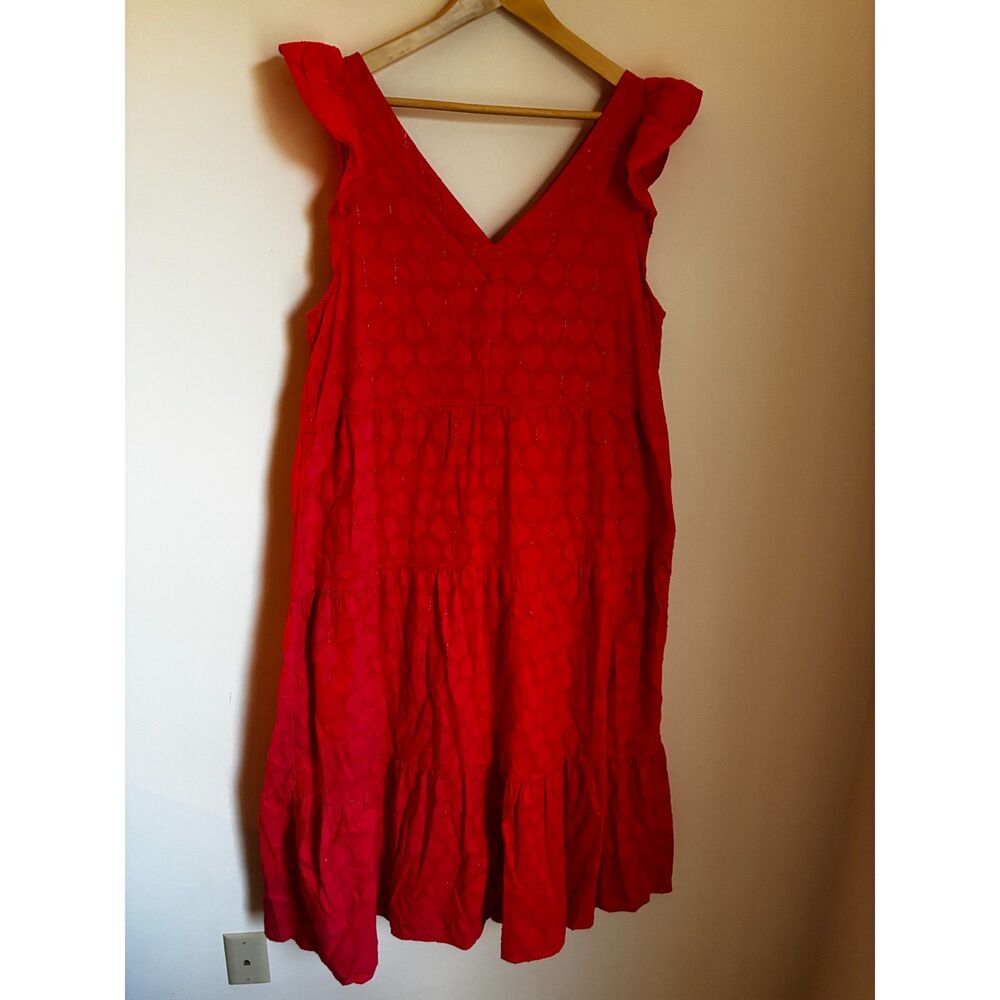 LOFT Red Flutter-Sleeve Tiered V-Neck Dress XL